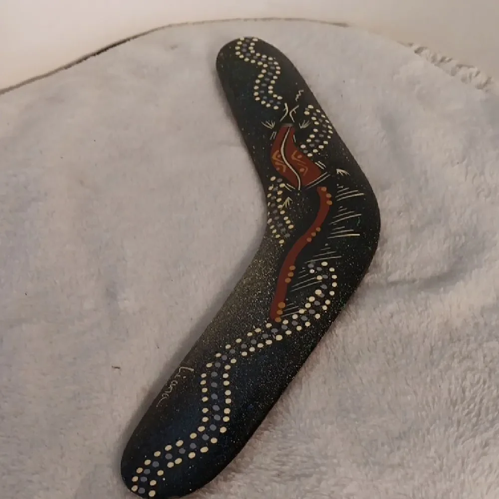 Aboriginal Dot Painted Reptile Boomerang